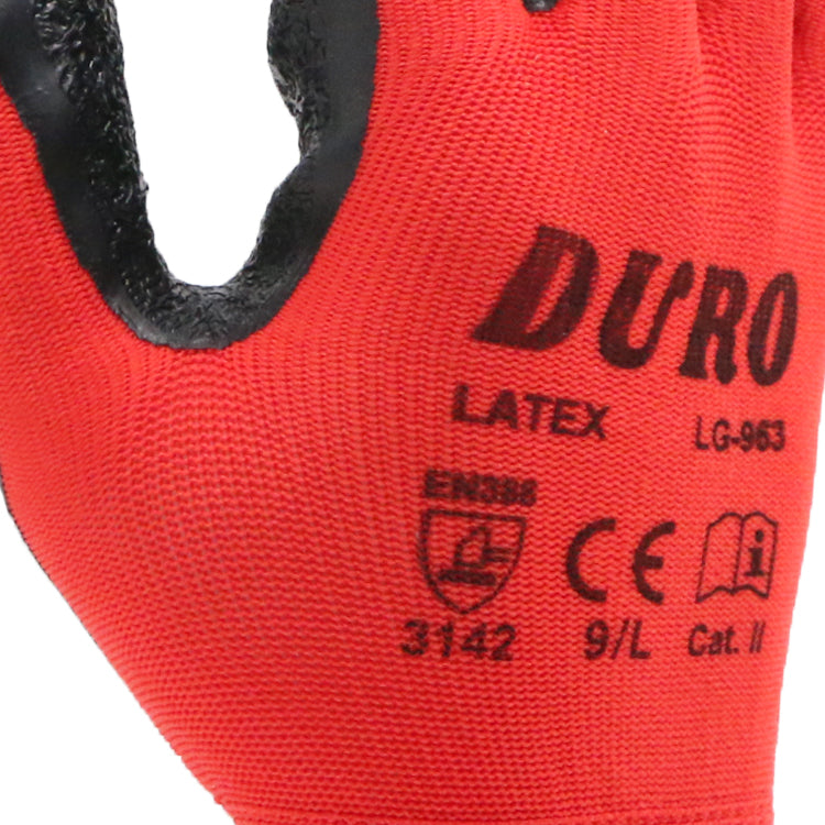 Duro Crinkle Latex Rubber Hand Coated Safety Work Gloves for Men Women General Multi Use Construction Warehouse Gardening Assembly Landscaping