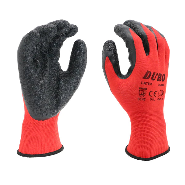 Duro Crinkle Latex Rubber Hand Coated Safety Work Gloves for Men Women General Multi Use Construction Warehouse Gardening Assembly Landscaping 24 pack